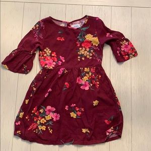 Girls Maroon Floral Dress